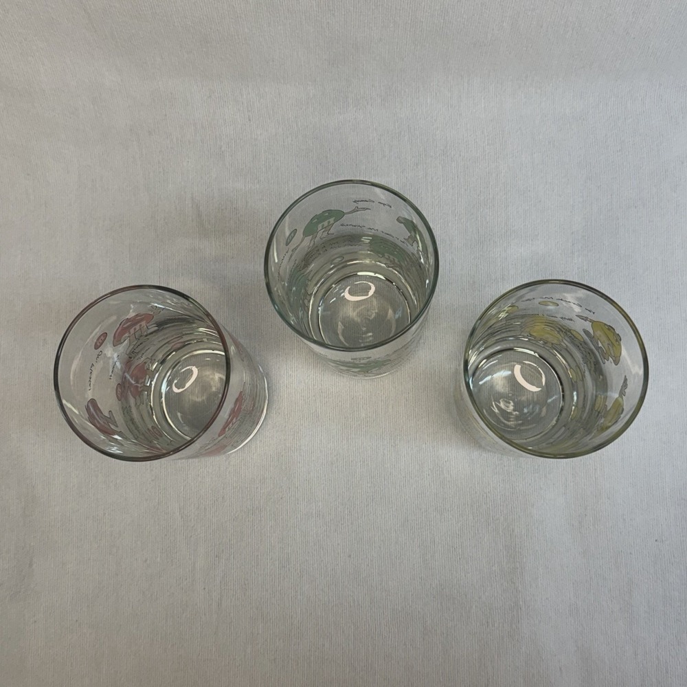 M&M Drinking Glasses Mars Green Yellow Red Retro Vintage Candy - Lot Of 3 - Picture 3 of 7